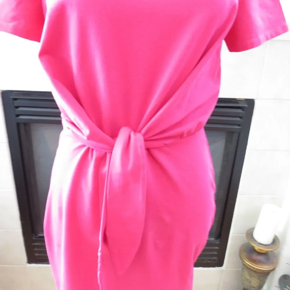 Express T-Shirt Mini Dress Tie Waist Fuchsia Pink Small EUC - Picture 4 of 8